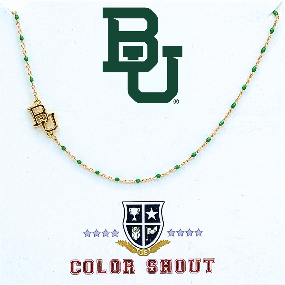 Baylor Bears BU Logo Enamel Bead Necklace – 18K Gold Plated | Green